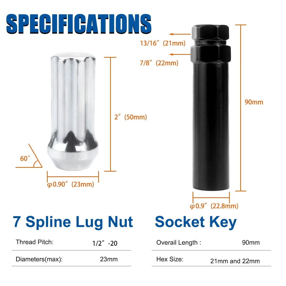 2X Closed End Acorn Tuner Long Spline Lug Nuts for Universal Fit (1/2-20)