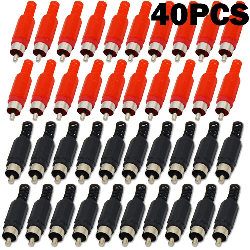 40PCS RCA Male Audio Video Adapter Connector for Universal Use