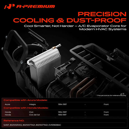 A-Premium Front A/C Evaporator Core for Honda Civic (1994–1997) 80215ST7A21, 80210SR1A12, 80210ST7A21, EV939698AC