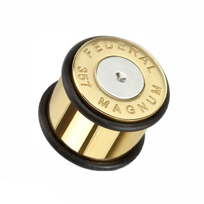 Pair of 0 Gauge Gold IP Large .357 Bullet Surgical Steel Ear Plugs