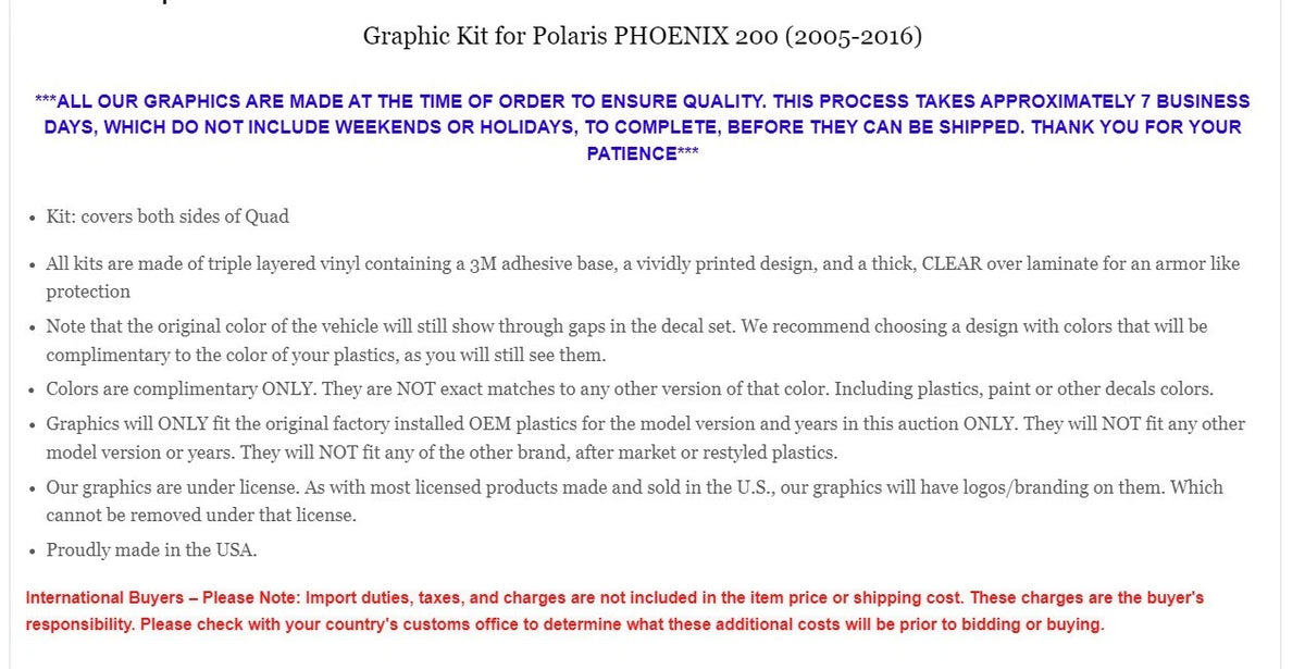 ATV Graphics Kit Decal Sticker for Polaris Phoenix 200 (2005–2016)