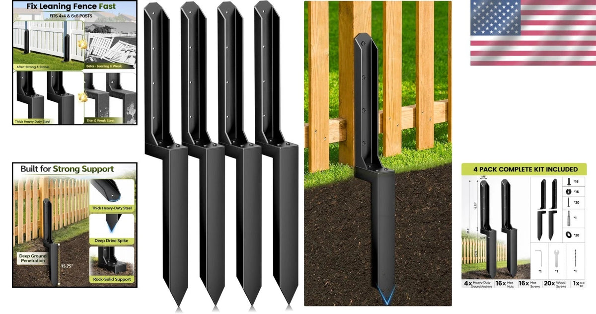 4 Pack Heavy Duty Steel Fence Post Repair Kit for 4x4 & 6x6