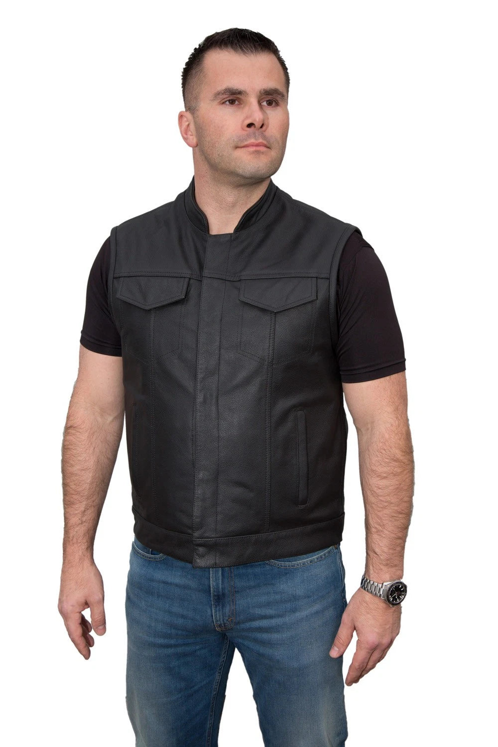 Men's Fulmer Leather Motorcycle Vest with Conceal Carry Pocket