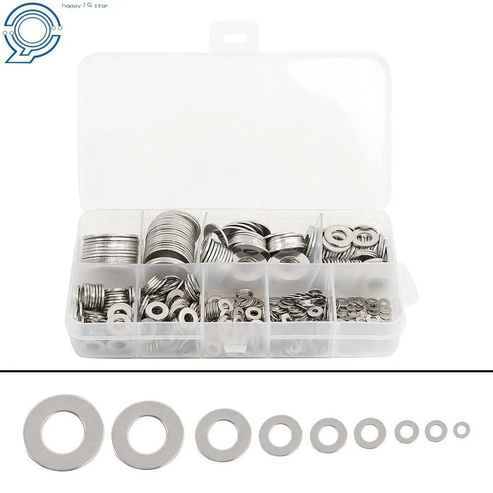304 SS Flat Washers Assortment Kit (600 Pcs) for Plumbing & Construction