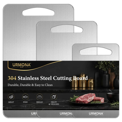 3-Piece Stainless Steel Cutting Board Set for Kitchen (S, M, L)