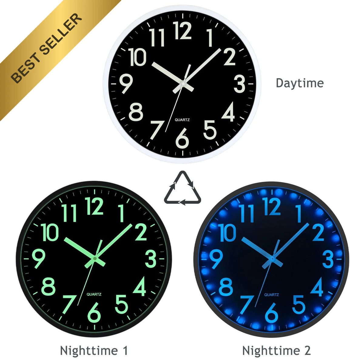 12 Inch LED Wall Clock for Modern Decor (Glow in Dark, Silent, Sound Control)