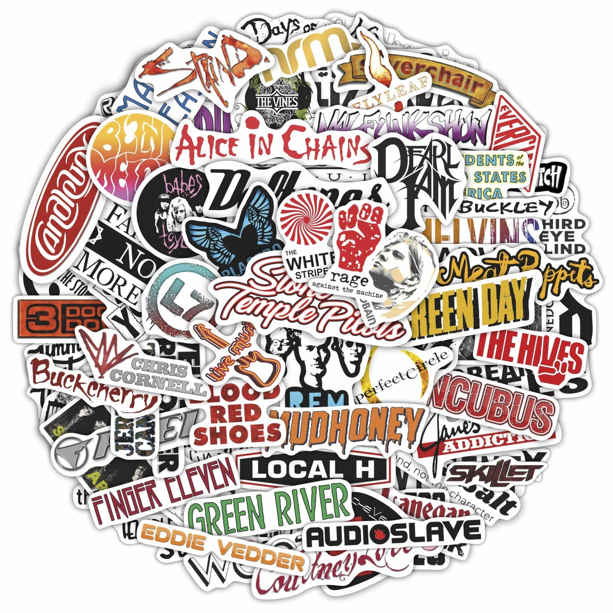 100Pcs Grunge Stickers for 90s Music Rock Bands (1990–1999)