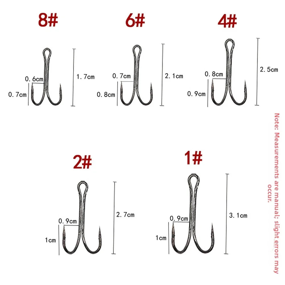 50pcs Double Hooks for Fishing (High Carbon Steel)