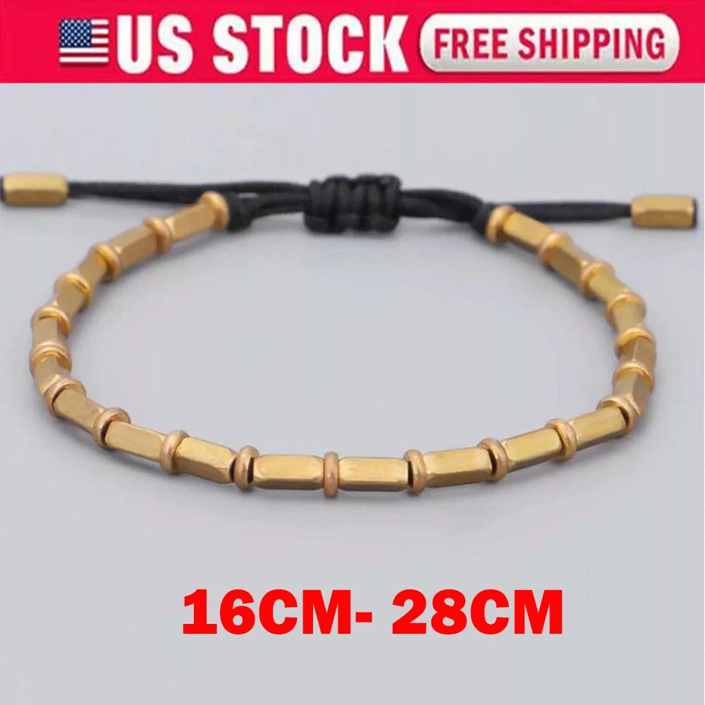 Black Tibetan Buddhist Long Copper Beads Healing Rope Bracelet Bangle