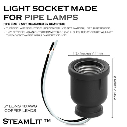 Iron Pipe Lamp Socket for 1/2 Inch NPT (Black)