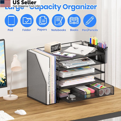 5-Tier Desk Organizer for Office Use (Black)