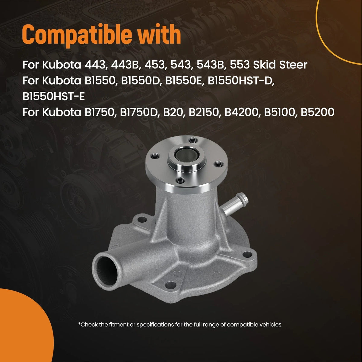 Engine Cooling Pump for Kubota D650 D750 (15752-73033, 15552-73030, 15443-73034)