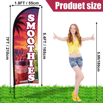 2 Sets Smoothies Feather Flag Pole Kit for Business Advertising (7 ft)