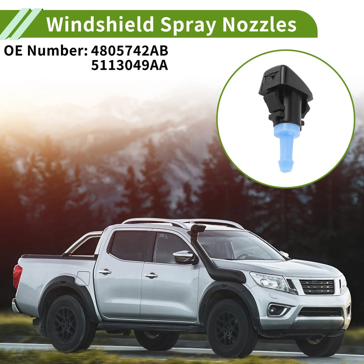 Set of 1 Windshield Washer Nozzle w/ Hose Connector for RAM (No.4805742AB/5113049AA)