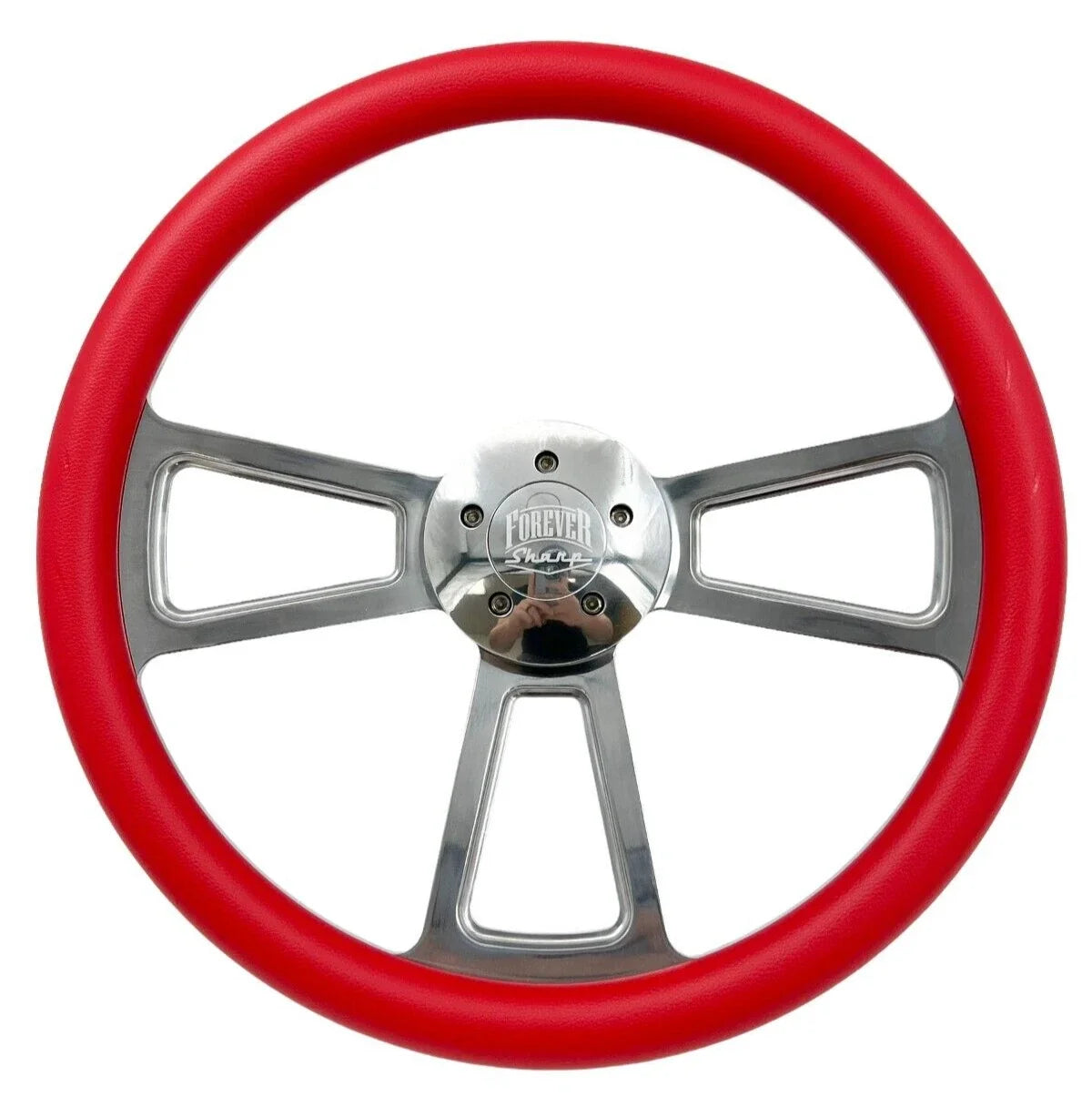 Polished 5 Hole Steering Wheel Rim Red Wrap for Peterbilt Kenworth Freightliner (18")