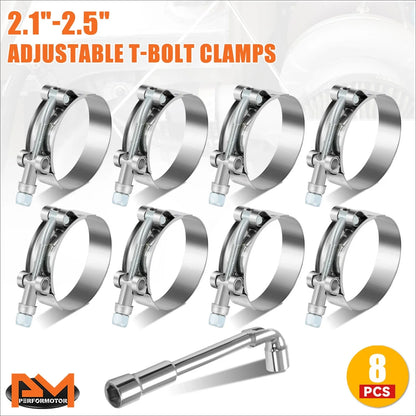 Set of 8 Stainless Steel T-Bolt Clamps for Turbo Intake (Universal)