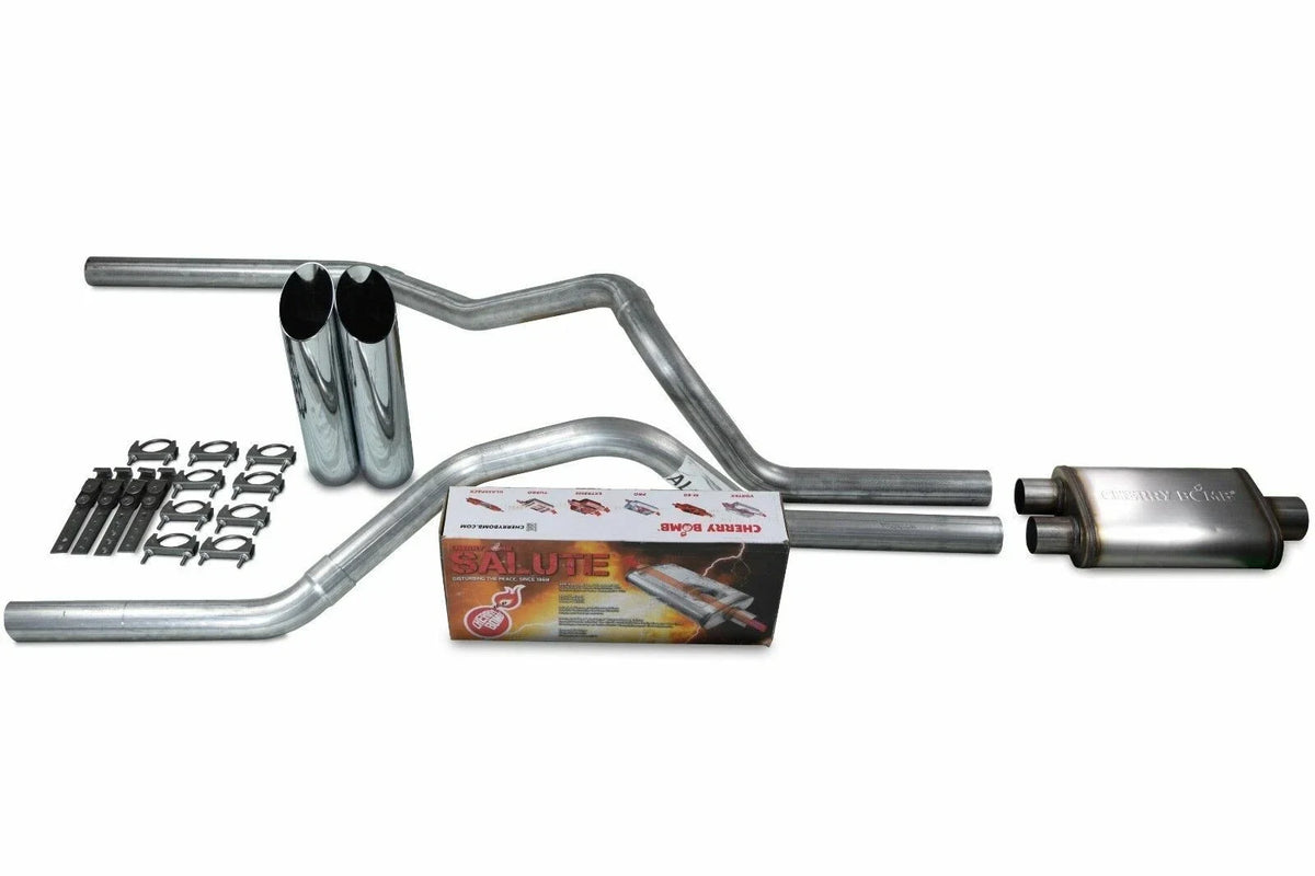 Dual Exhaust Kit for Ford F-150 (1987–1997) - 2.5" Cherry Bomb Slash Tips