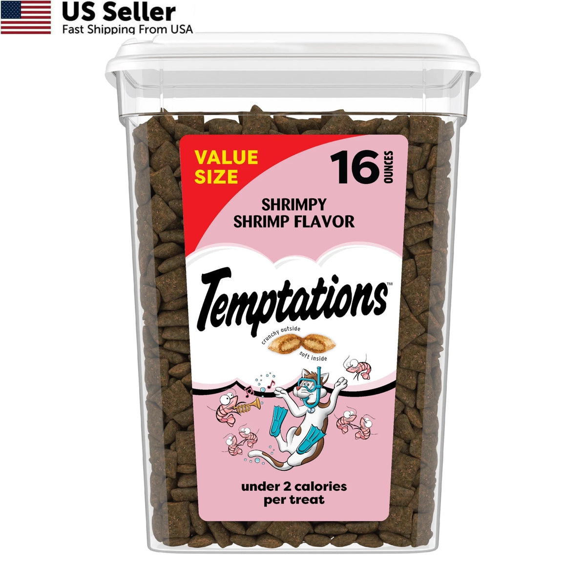Temptations Cat Treats Shrimpy Shrimp 16oz Tub (Crunchy & Soft)