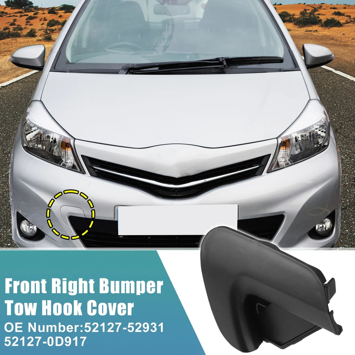 Tow Hook Cover for Toyota Yaris (2012–2018) No. 52127-52931 Black