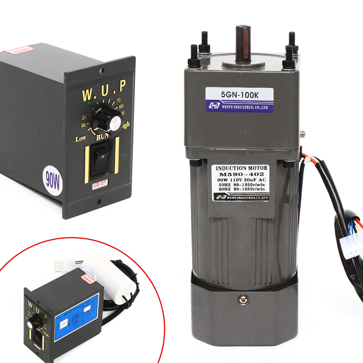 Electric Gear Motor for Variable Speed Applications (90W, 110V)