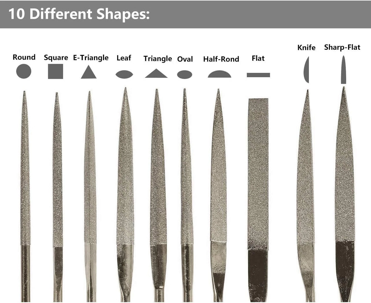 10-Piece Mini Diamond Needle File Set 2x100mm for Jewelry Making