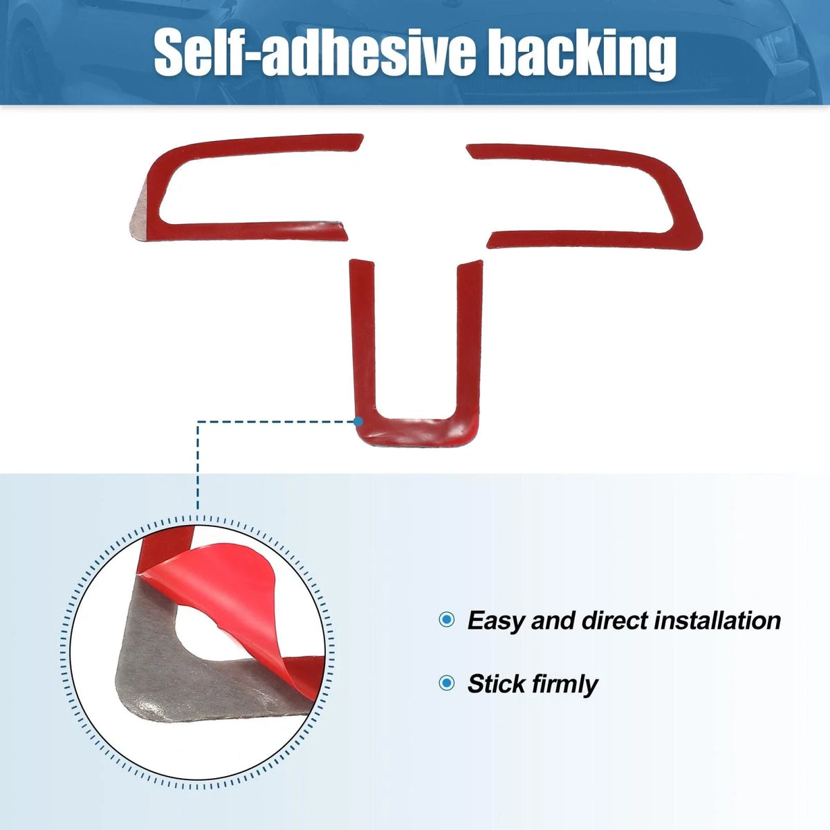 3pcs Steering Wheel Insert Cover Trim Stickers for Ford Mustang (2015–2022) Red