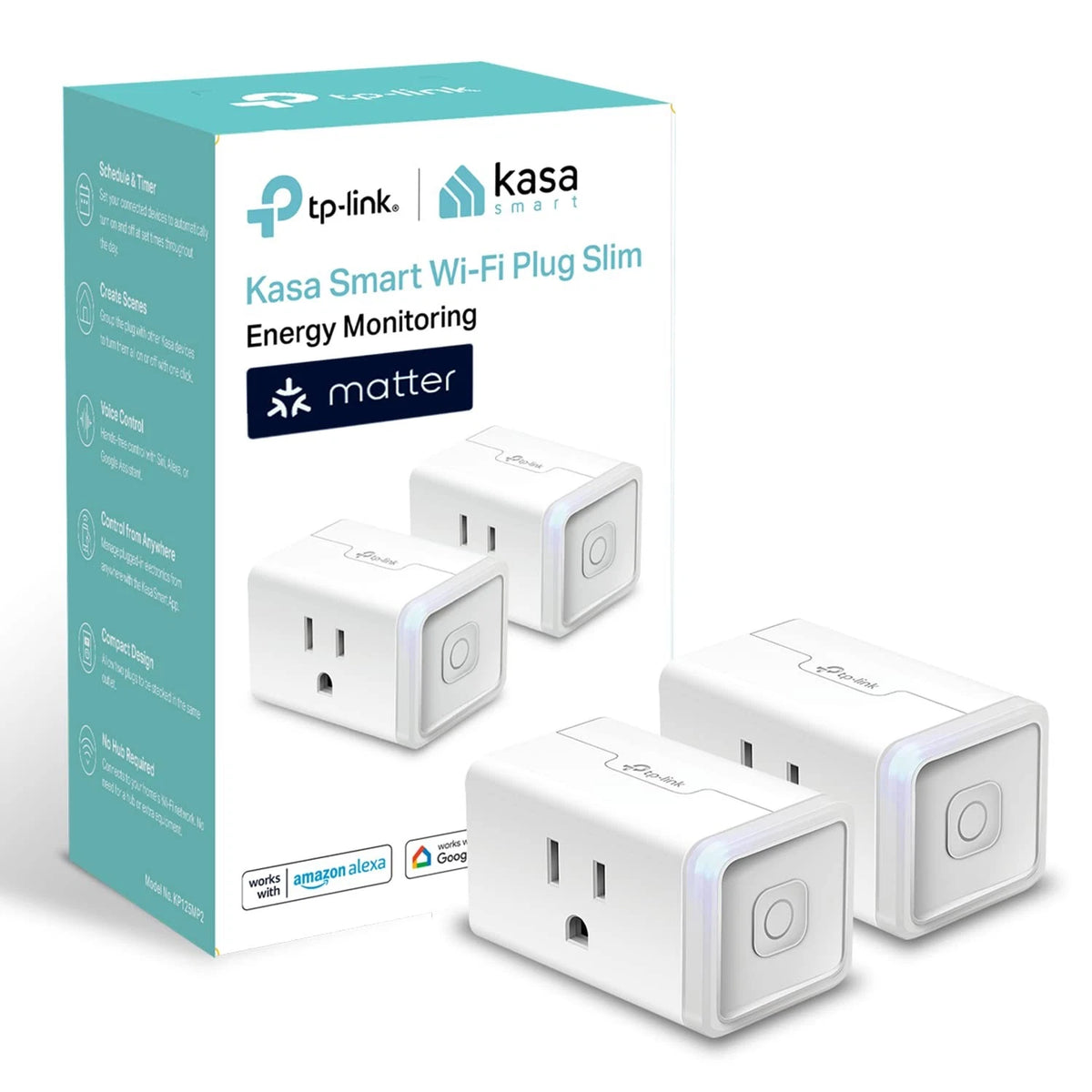 2X Kasa Smart Plug for Matter Compatible Devices (Energy Monitoring, Compact)