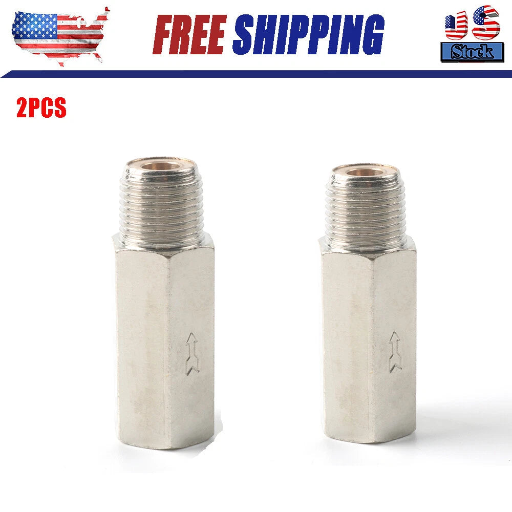 2X 3/8" Female to 3/8" Male NPT Check Valve, Nickel Plated Brass