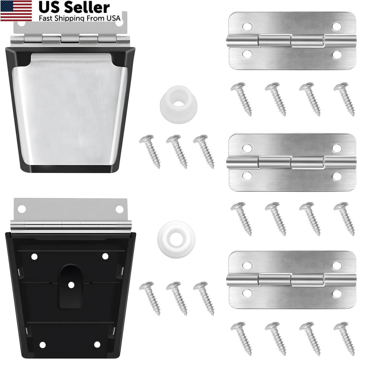 Cooler Hinges & Latch Replacement for Igloo Standard (Black & Silver)