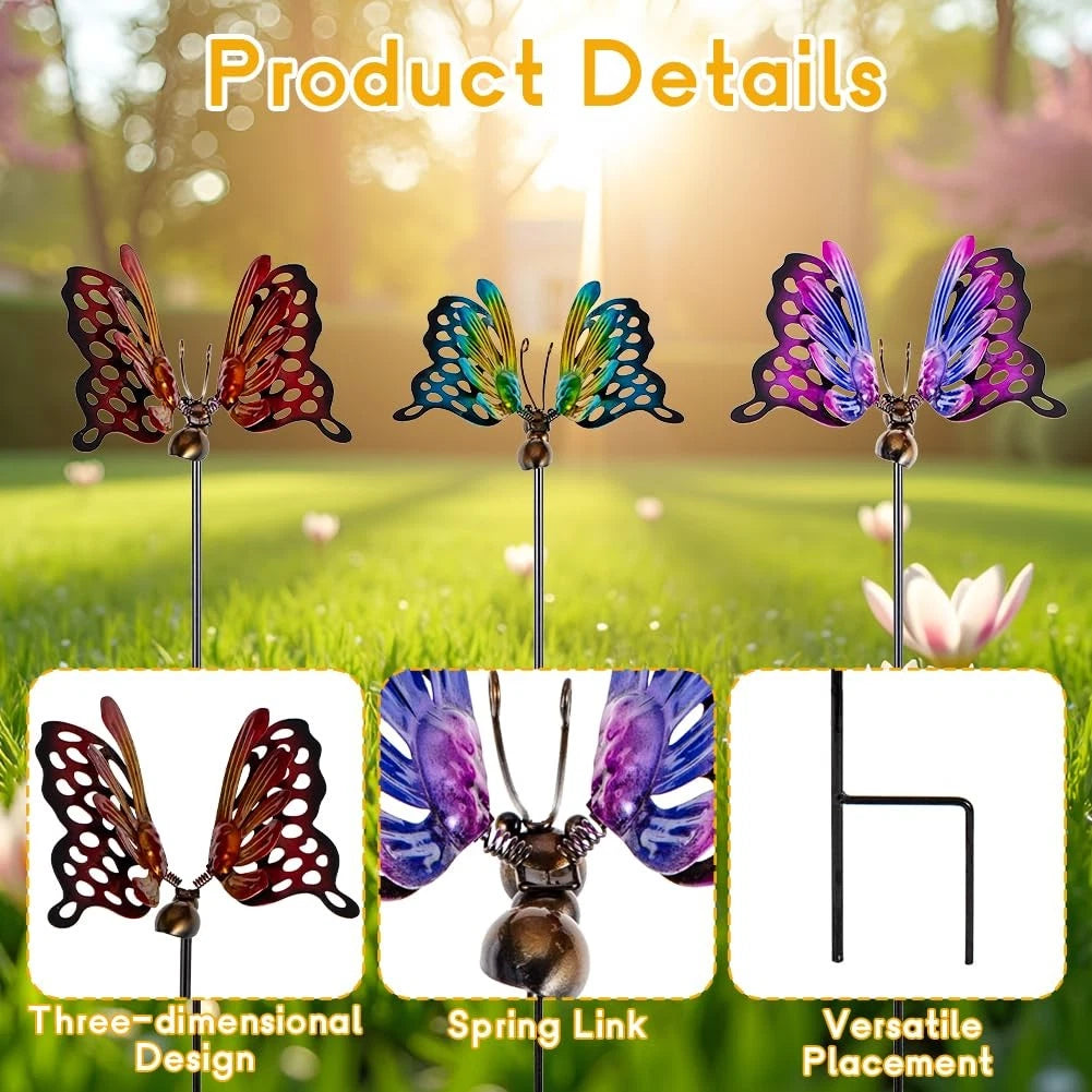 3X Butterfly Decorative Garden Stakes for Outdoor Decor