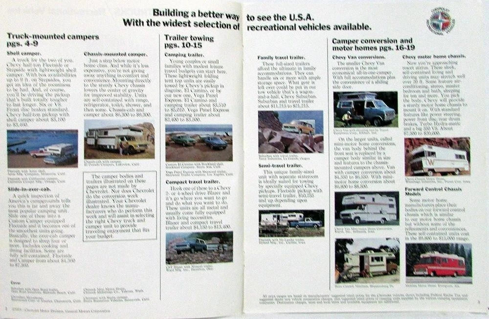 Chevrolet Camper RV Motor Home Truck Sales Brochure (1972)