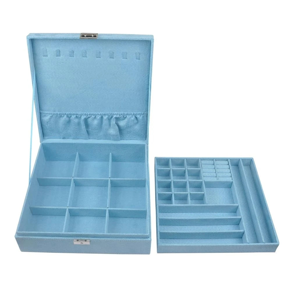 Jewelry Box Organizer for 10 x 10 Inches (2-Layer, Handle, Necklace Holder)