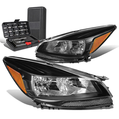 Pair of Headlights for Ford Escape (2013–2016) - Black/Amber Signal