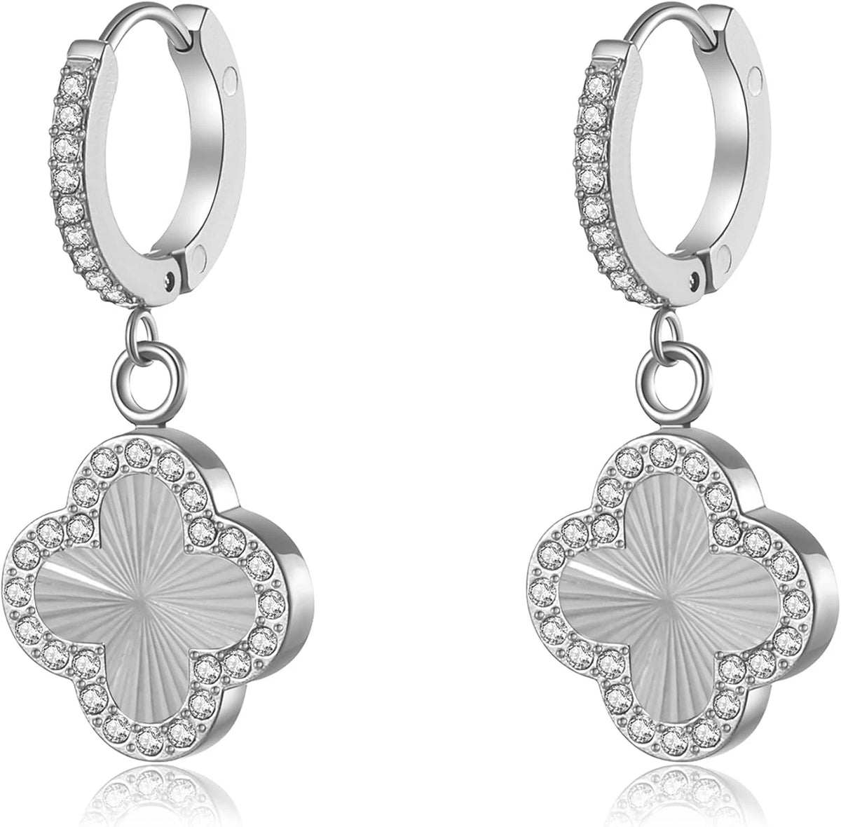 Clover Earrings for Women 18K Gold Plated Four Leaf Hoop