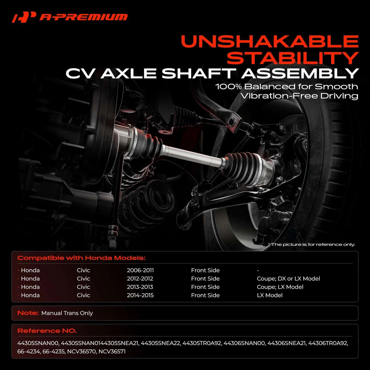 A-Premium 2X Front CV Axle Assembly for Honda Civic (2006–2015) 44306SNAN00, 44306SNEA21, 44306TR0A92, 44305SNAN00