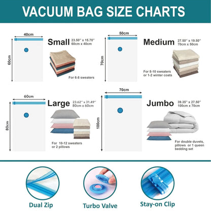 10-20 Pcs Vacuum Storage Bags with Double-Zip Seal for Space Saving
