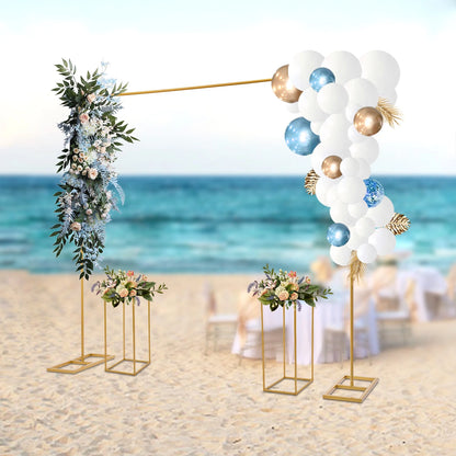 Gold Metal Wedding Backdrop Stand with 2 Flower Stands and 1 Balloon Stand