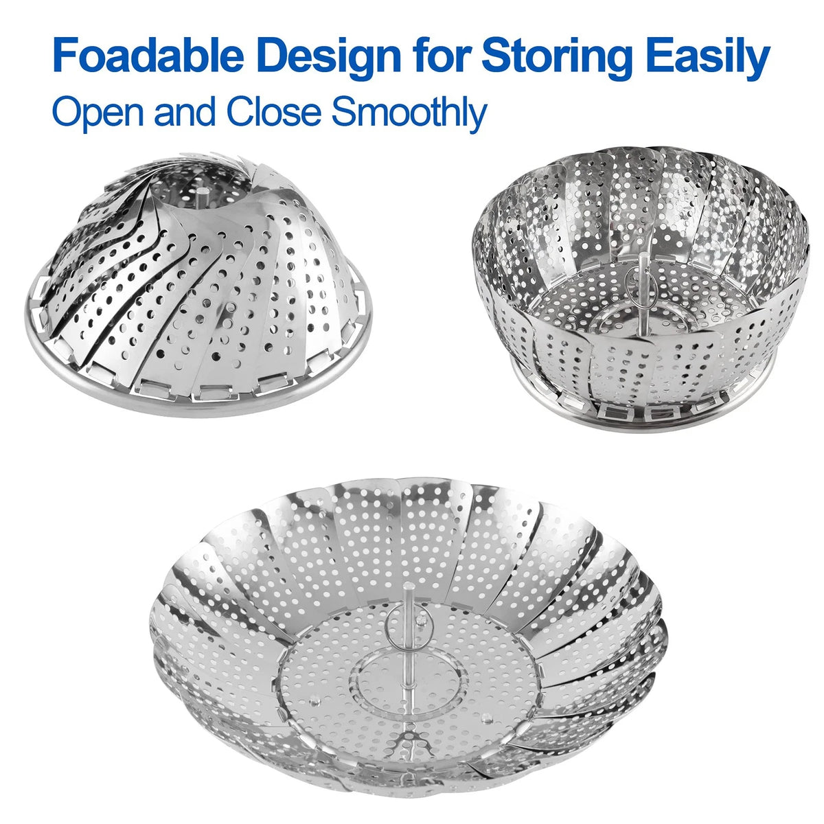 Vegetable Steamer Basket for Small Pots (5.5" to 9.2") - Silver