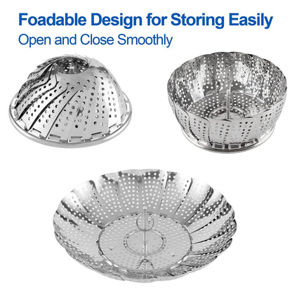 Vegetable Steamer Basket for Small Pots (5.5" to 9.2") - Silver