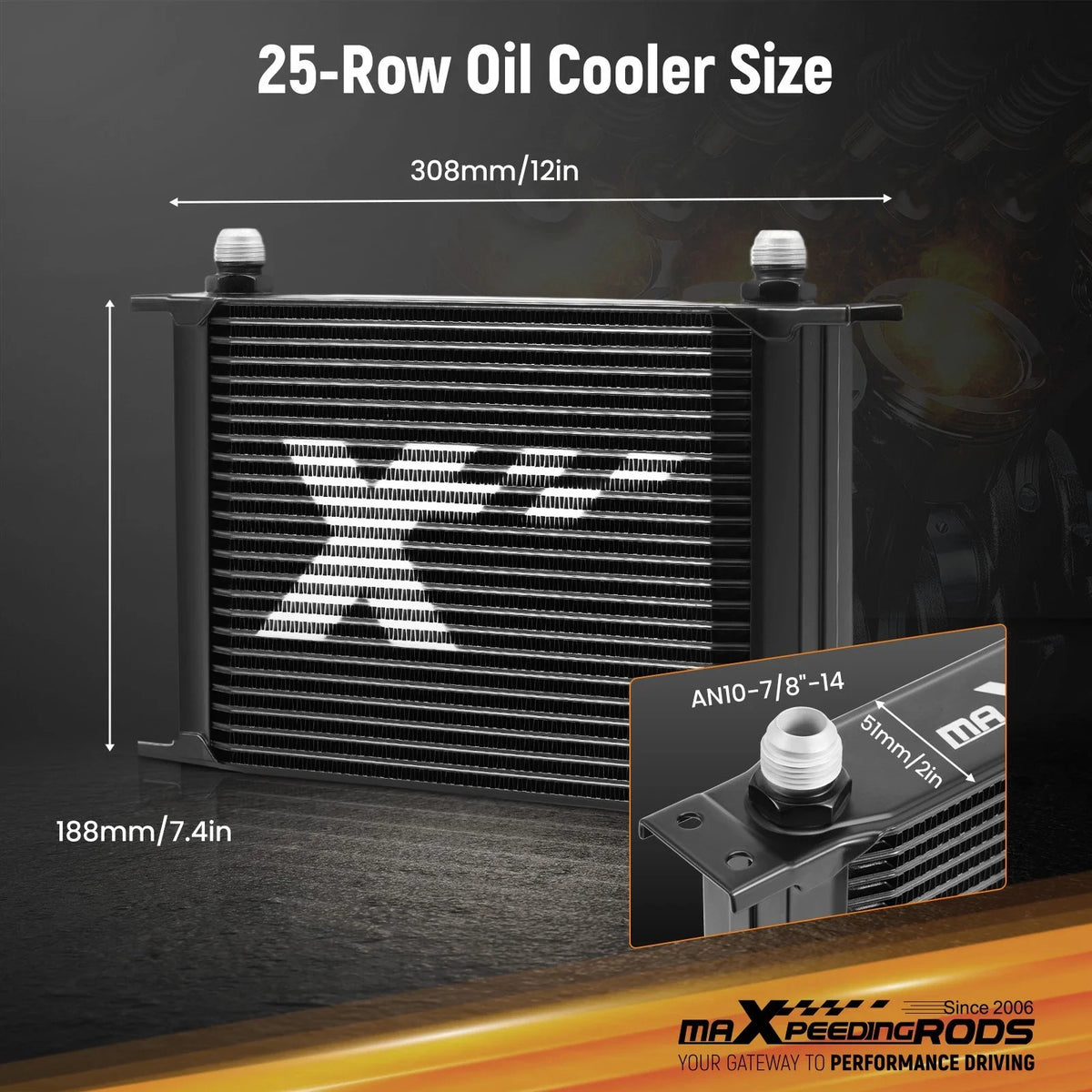 25 Row Oil Cooler for Universal Applications - 10AN Aluminum, NPT Ports