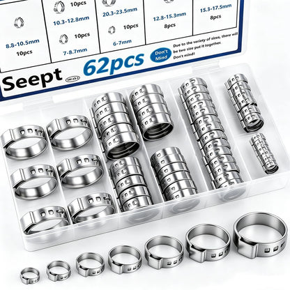 62Pcs 304 Stainless Steel Single Ear Clamps for Various Applications