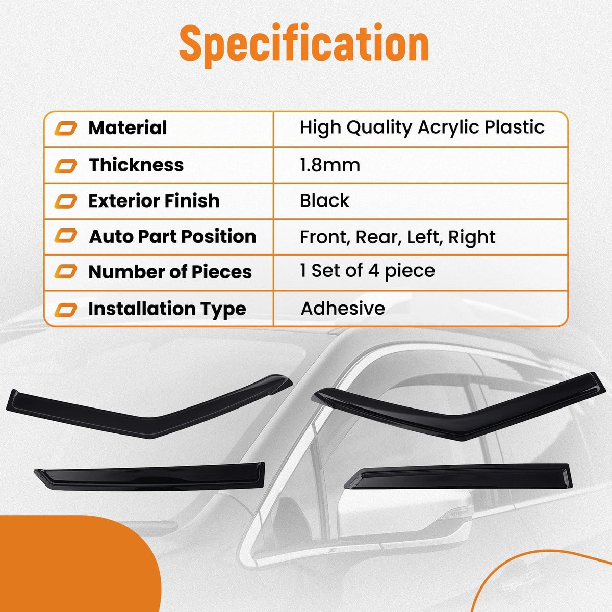 Set of 4 Black Window Vent Visors for Hyundai Venue (2020–2024)