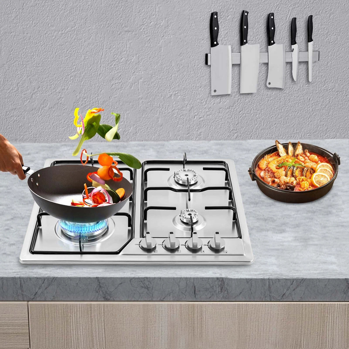4-Burner Stainless Steel Gas Cooktop for Built-in Installation