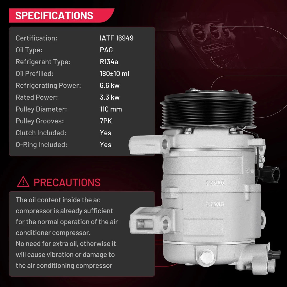 A/C Compressor 7-Groove for Nissan Armada Titan NV2500 Infiniti QX56 QX80