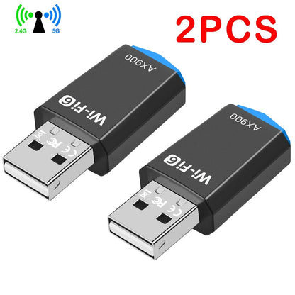 2X USB WiFi 6 Wireless Network Adapter for PC/Desktop 900Mbps Dual Band