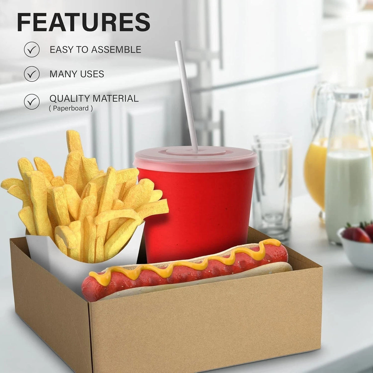 Pack of 200 Brown Square Paper Food Trays 10.5" x 10.5" x 3.69"