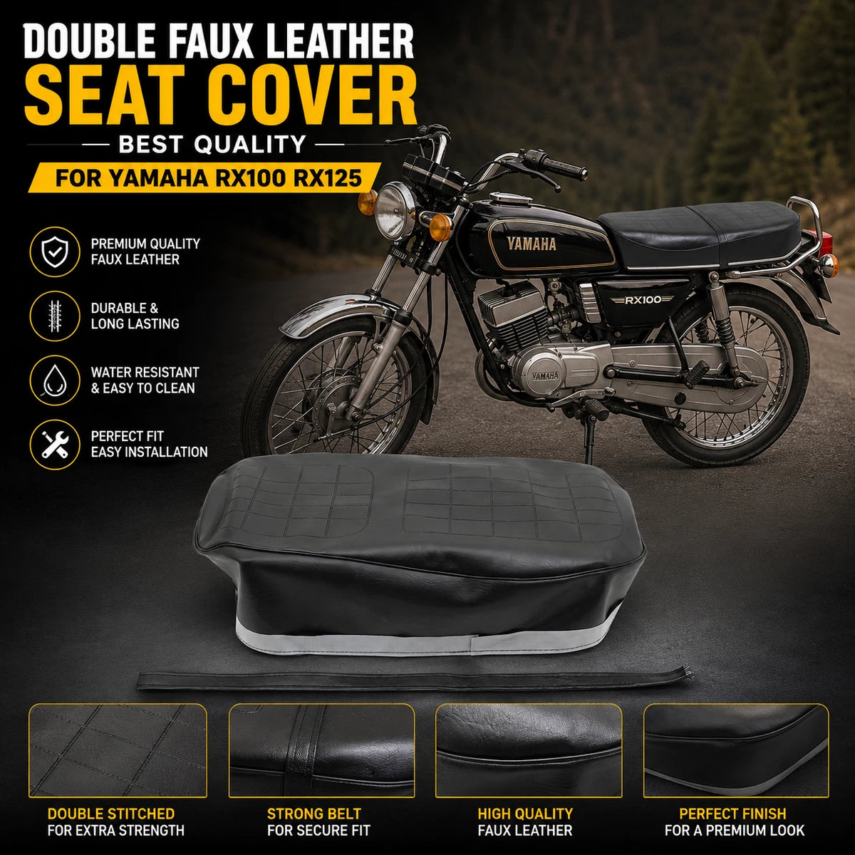 2X Faux Leather Seat Cover for Yamaha RX100 RX125