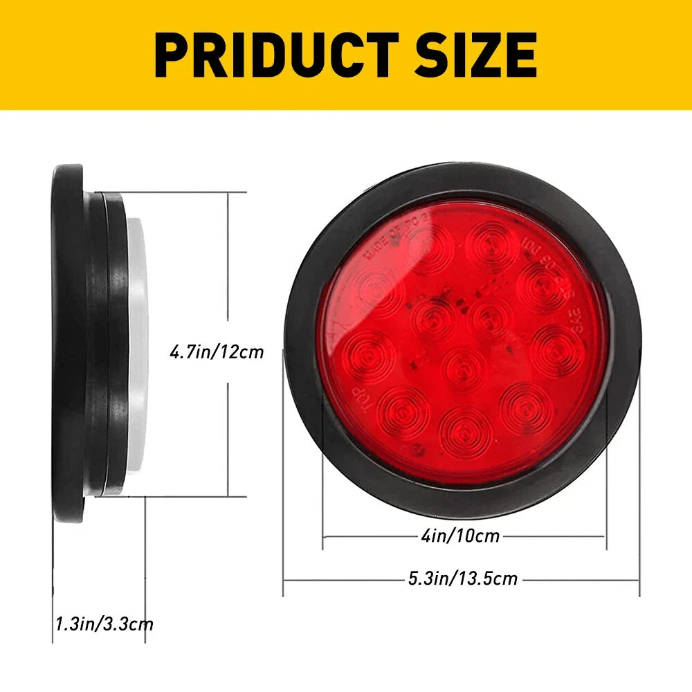2X 4" Red LED Round Tail Brake Lights for Truck Trailer (12V)