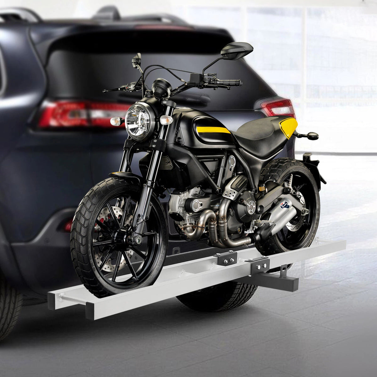 Hitch-mounted Carrier Motorcycle Bracket with Ramp for 500LBS Dirt Bike