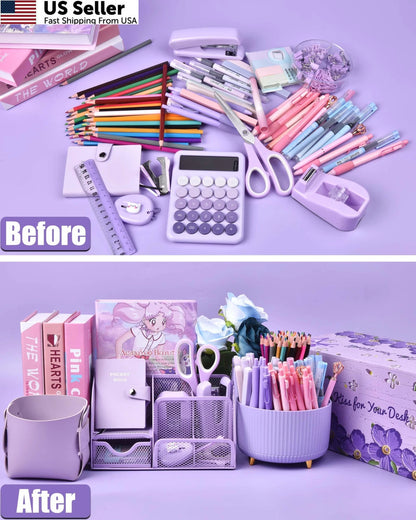 21Pcs Purple Desk Organizers and Accessories with Mesh